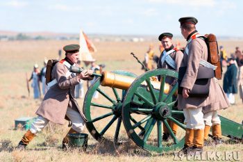 Historical reenactment of the Alma battle on Crimean War 1854. September 28, 2013 in Crimea, Ukraine.